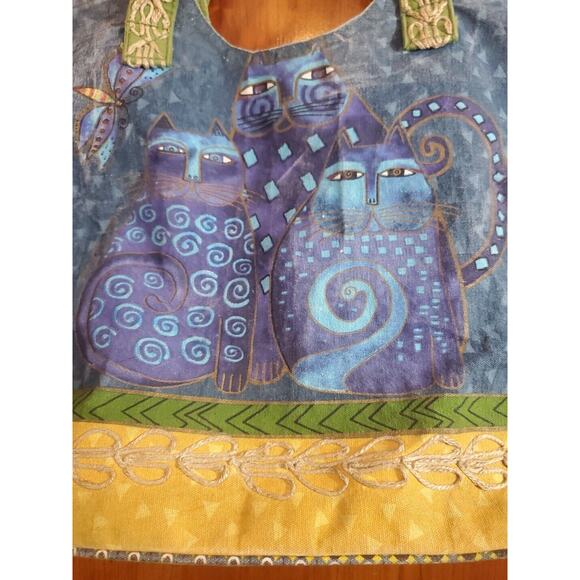 Laurel Burch Medium Csnvas Double Strap Embroidered Cats Graphic Tote Bag - Picture 6 of 13